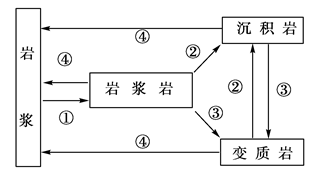 读下面"岩石圈的物质循环示意图",回答小题.