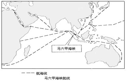 该图是"马六甲海峡航线"示意图,读后回答