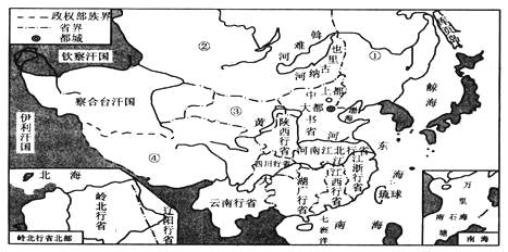 下图为《元朝疆域图》,其中宣政院管辖的地区是()