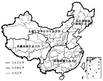 可将全国划分为4个生态大区(东北部湿润半湿润生态大区,北部干旱半