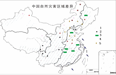 图为赣县中学地理研究性学习小组绘制的中国自然灾害区域差异图,图中