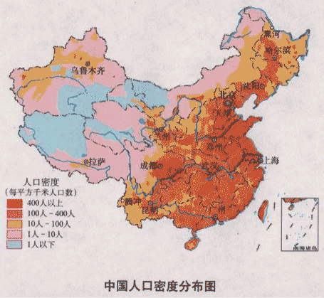 我国人口密度分布图